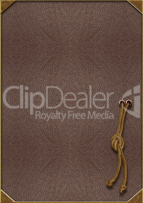 The texture of the skin with gold lettering and a rope tied in a