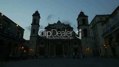 View of Havana, Cuba with church and square at sunset