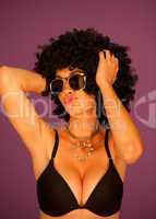 Woman with afro wearing lingerie