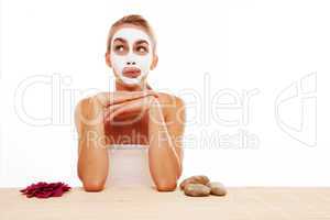 Woman sitting in a face mask