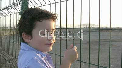 Little boy standing at the fence