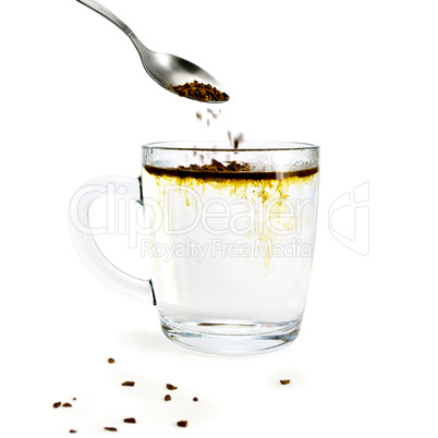 Coffee granulated with a glass mug