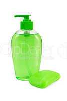 Soap green liquid and solid