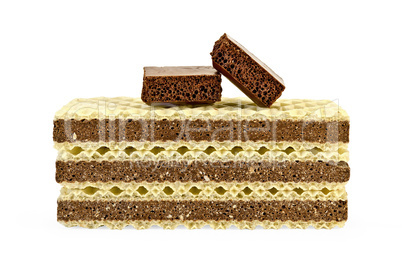 Wafers a stack with two slices of of porous chocolate