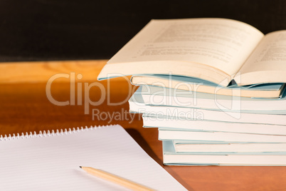 Academical study school books on wooden desk