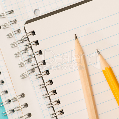 School accessories sharp pencils laying on notepad