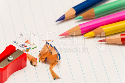 Color pencils and sharpener shaving