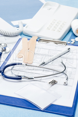 Medical equipment on doctor's office desk