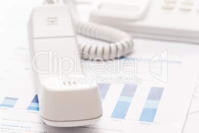 Business telephone headset white close-up