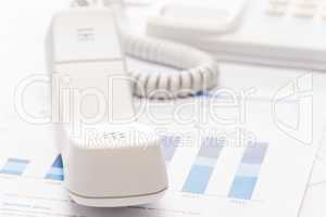 Business telephone headset white close-up