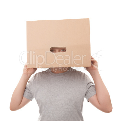 boy with a box on a head