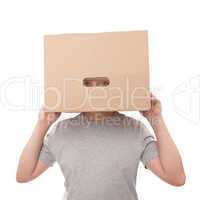 boy with a box on a head