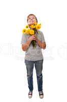 boy with a bouquet of flowers