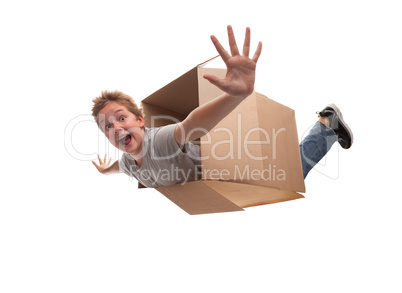 boy in a cardboard box