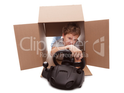 boy-driver of a cardboard box