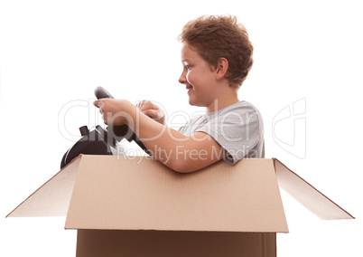 boy-driver of a cardboard box