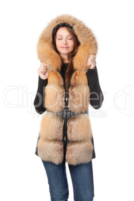 Beautiful woman in fur trimmed jacket