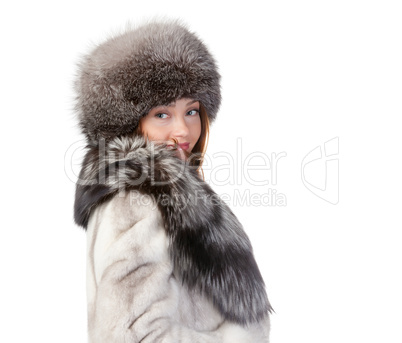 Sexy woman wearing winter fur