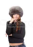 Elegant woman in winter warm fur