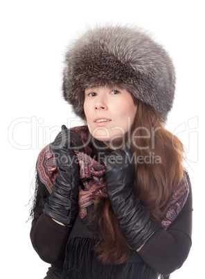 Vivacious woman in winter outfit
