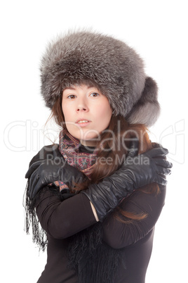 Vivacious woman in winter outfit