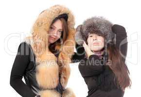 Two attractive women dressed for winter