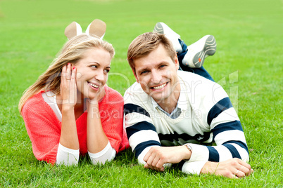 Romantic young couple outdoors in the park