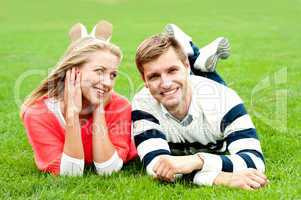 Romantic young couple outdoors in the park