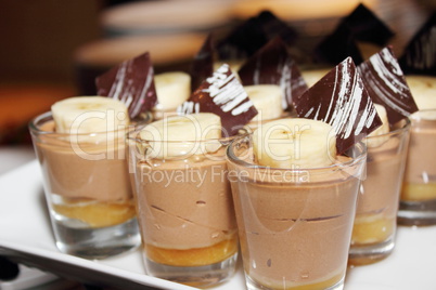 Chocolate mousse with banana on the top