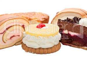 variety of cake on a white background