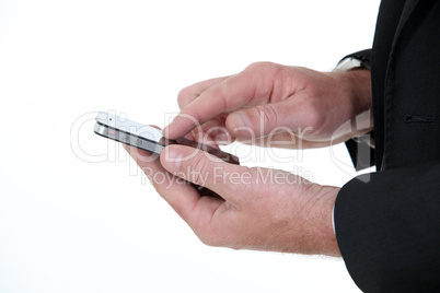 male hand holding cell phone