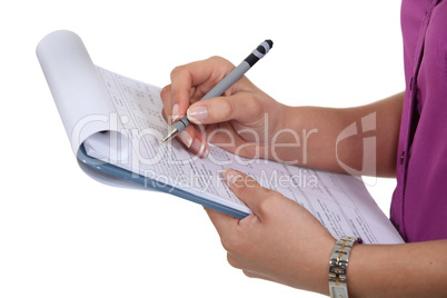 Woman filling in a form