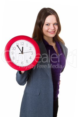 Frau hält Uhr