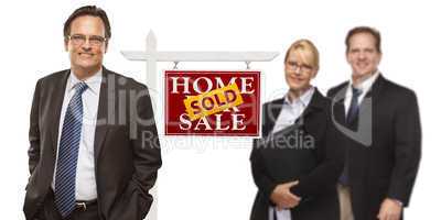 Men and Woman with Real Estate Sign Isolated