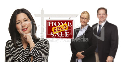 Mixed Race People with Sold Real Estate Sign Isolated