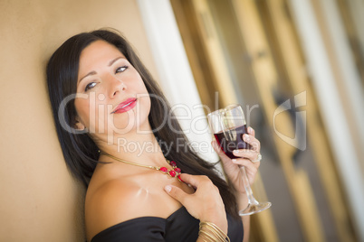 Attractive Hispanic Woman Portrait Outside Enjoying Wine