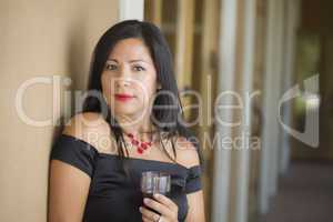 Attractive Hispanic Woman Portrait Outside Enjoying Wine