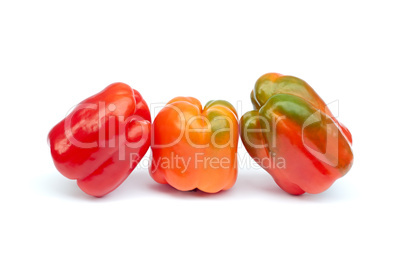 Three sweet peppers on white