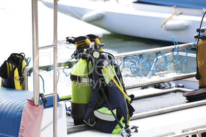 Tauchausrüstung auf dem Boot - Diving equipment