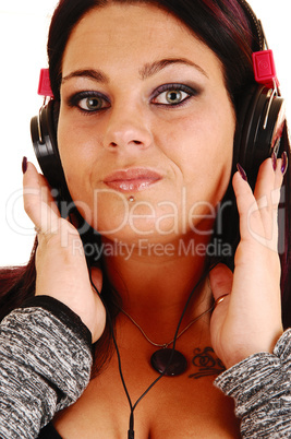 Closeup of girl with headphones.