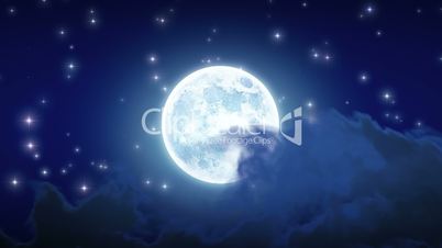 Beautiful Moon Shine with Stars and Clouds. Looped animation. HD 1080.