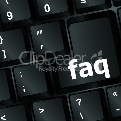 Computer keyboard with red key FAQ, closeup