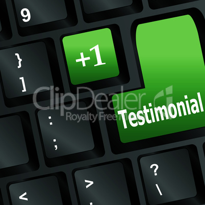 Testimonials computer key shows recommendations and tributes online