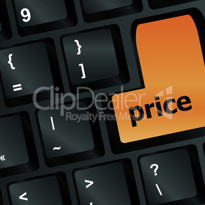 A orange button reading price on a computer keyboard