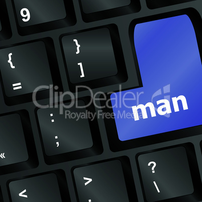 man blue key on keyboard laptop computer