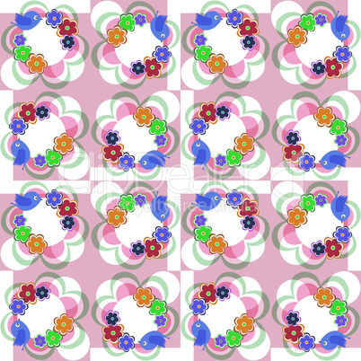 Flowers, leaves and love birds seamless pattern