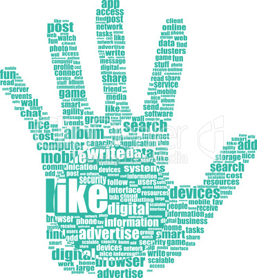 Like hand symbol with tag cloud of word