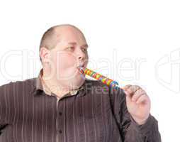 Fat man enjoying a lollipop