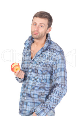 Handsome casual man eat apple