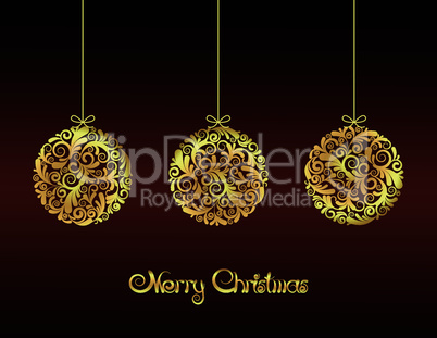 Gold Christmas balls on red background.